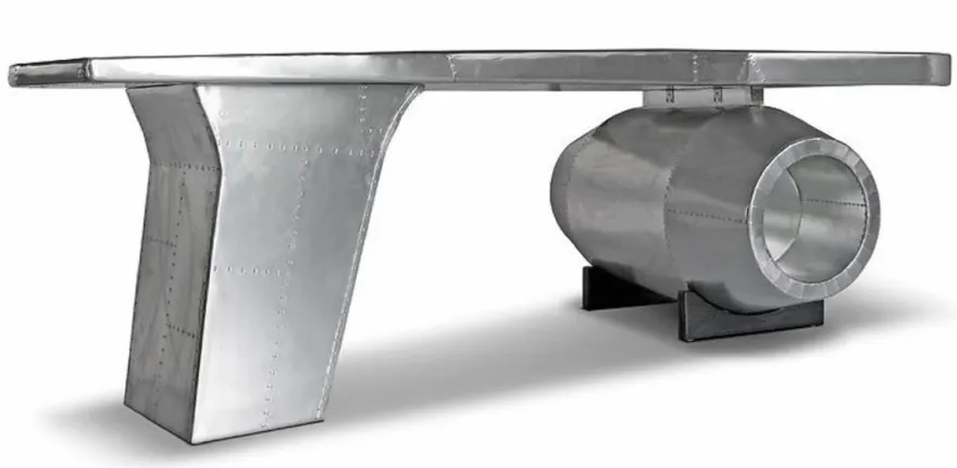 Casa Padrino Vintage Flieger Schreibtisch Silber 230 x 120 x H. 80 cm - Aluminium Flugzeug Design Bürotisch - Aluminium Flugzeug Büro Möbel