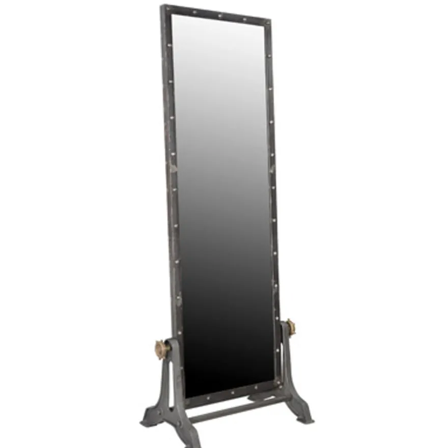 Casa Padrino Vintage Industrial Standspiegel Aluminium schwenkbar 194 cm - Möbel Metall Spiegel