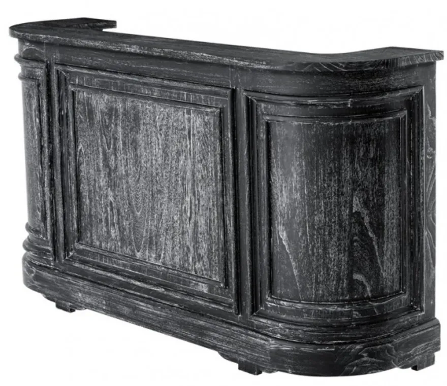 Casa Padrino Vintage Look Theken Schrank 190 cm - Ladentheke aus Massivholz in Schwarz Washed Antik Stil