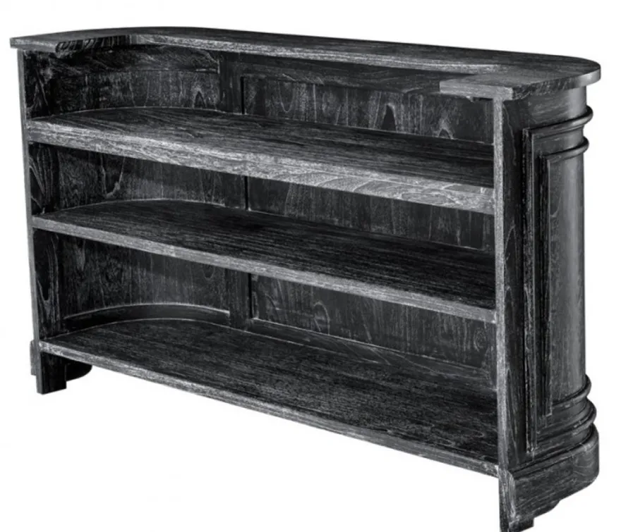 Casa Padrino Vintage Look Theken Schrank 190 cm - Ladentheke aus Massivholz in Schwarz Washed Antik Stil