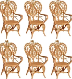 Casa Padrino Vintage Stil Hotel Garten Rattan Esszimmer Stuhl 6er Set mit Armlehnen Naturfarben H. 95 cm