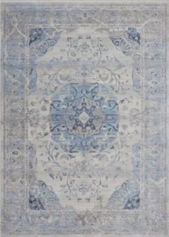 Casa Padrino Vintage Teppich Blau / Grau - Verschiedene Größen - Rechteckiger Wohnzimmer Teppich - Deko Accessoires