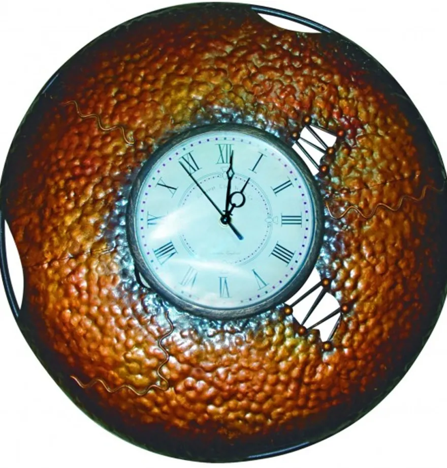 Casa Padrino Vintage Wanduhr Metall - Prunkvolle Wanduhr in Kupfer - Durchmesser 48 cm