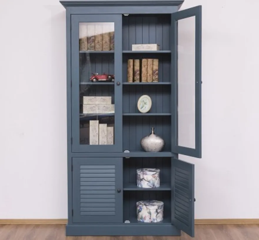 Casa Padrino Vitrine im Landhausstil mit 2 Glastüren, 110 x 39 x 210 cm