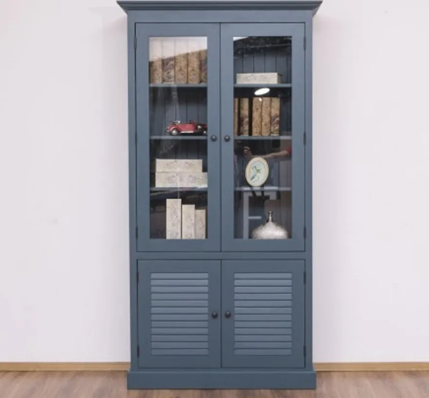 Casa Padrino Vitrine im Landhausstil mit 2 Glastüren, 110 x 39 x 210 cm