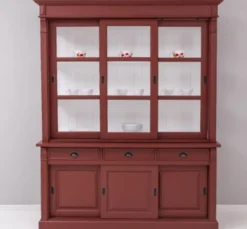 Casa Padrino Vitrine im Landhausstil mit 6 Schiebetüren, 3 Schubladen und Aufsatz, 180 x 51 x 220 cm