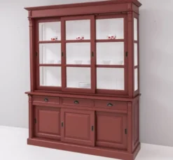 Casa Padrino Vitrine im Landhausstil mit 6 Schiebetüren, 3 Schubladen und Aufsatz, 180 x 51 x 220 cm