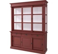 Casa Padrino Vitrine im Landhausstil mit 6 Schiebetüren, 3 Schubladen und Aufsatz, 180 x 51 x 220 cm