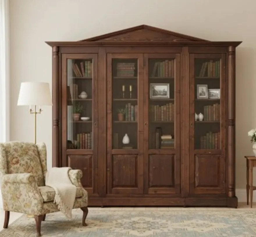 Casa Padrino Vitrine im Landhausstil mit 4 Glastüren, 230 x 38 x 215 cm