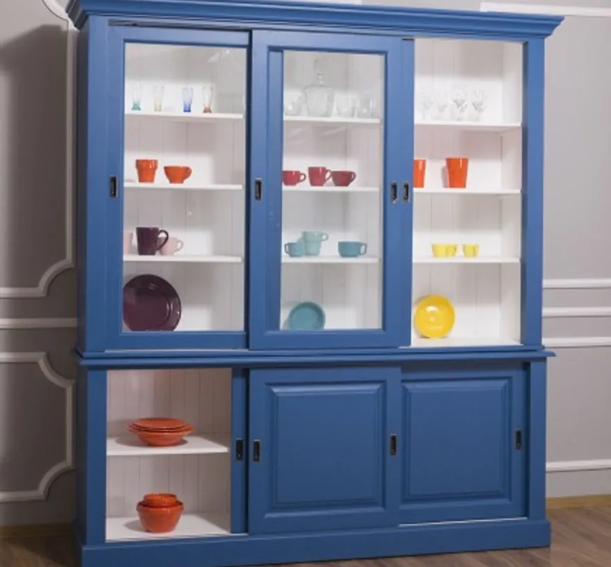 Casa Padrino Vitrine im Landhausstil mit 3 Schiebetüren, 194 x 48 x 212 cm