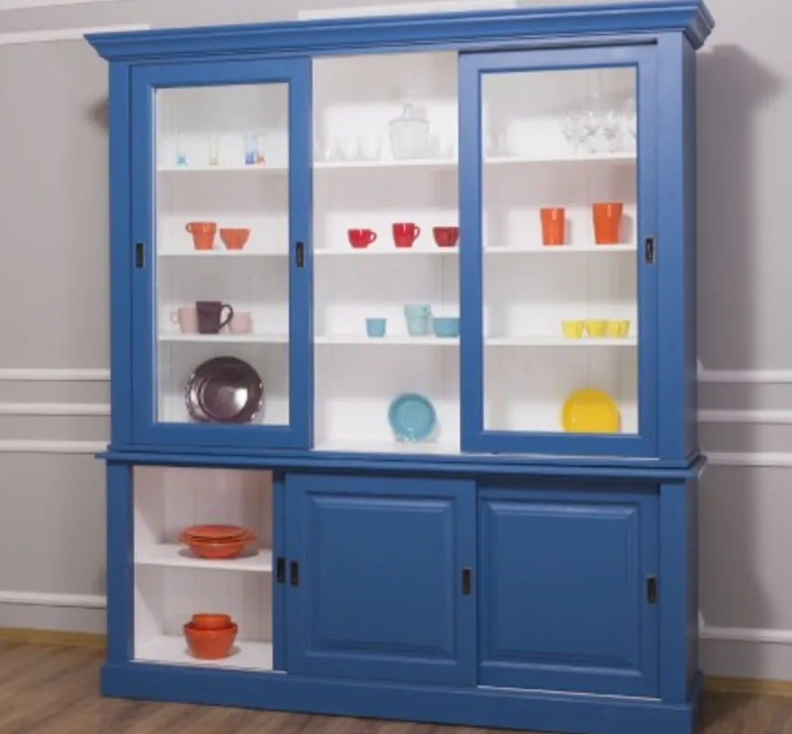Casa Padrino Vitrine im Landhausstil mit 3 Schiebetüren, 194 x 48 x 212 cm