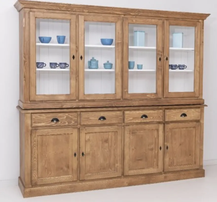 Casa Padrino Vitrine im Landhausstil mit 4 Türen und 4 Schubladen, 230 x 45 x 200 cm