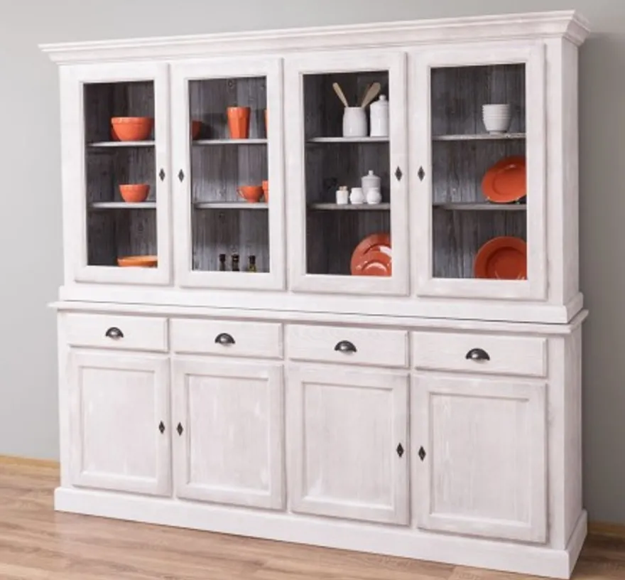 Casa Padrino Vitrine im Landhausstil mit 4 Türen und 4 Schubladen, 230 x 45 x 200 cm