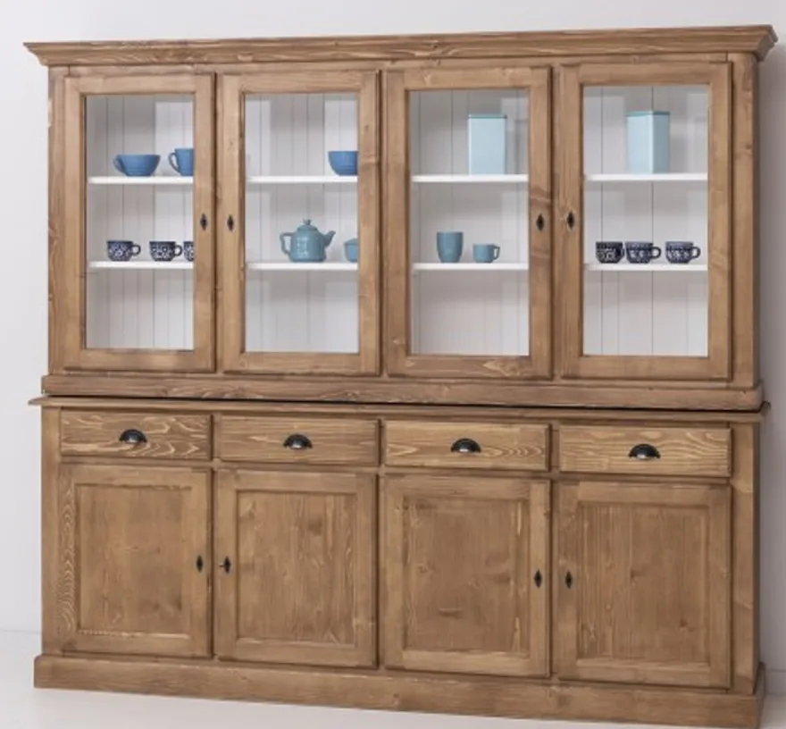 Casa Padrino Vitrine im Landhausstil mit 4 Türen und 4 Schubladen, 230 x 45 x 200 cm