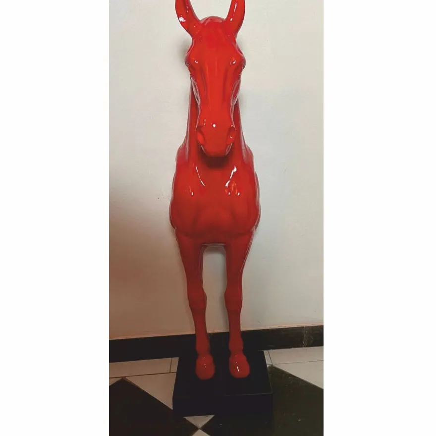 Casa Padrino Wanddeko Skulptur Pferd Rot / Schwarz H. 96 cm - Deko Figur