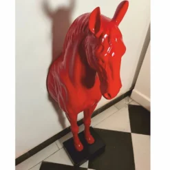 Casa Padrino Wanddeko Skulptur Pferd Rot / Schwarz H. 96 cm - Deko Figur