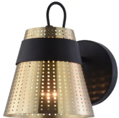 Casa Padrino Wandleuchte Antik Gold / Schwarz 17,5 x 23,5 x H. 16,5 cm - Moderne Wandlampe mit Lampenschirm aus perforiertem Metall