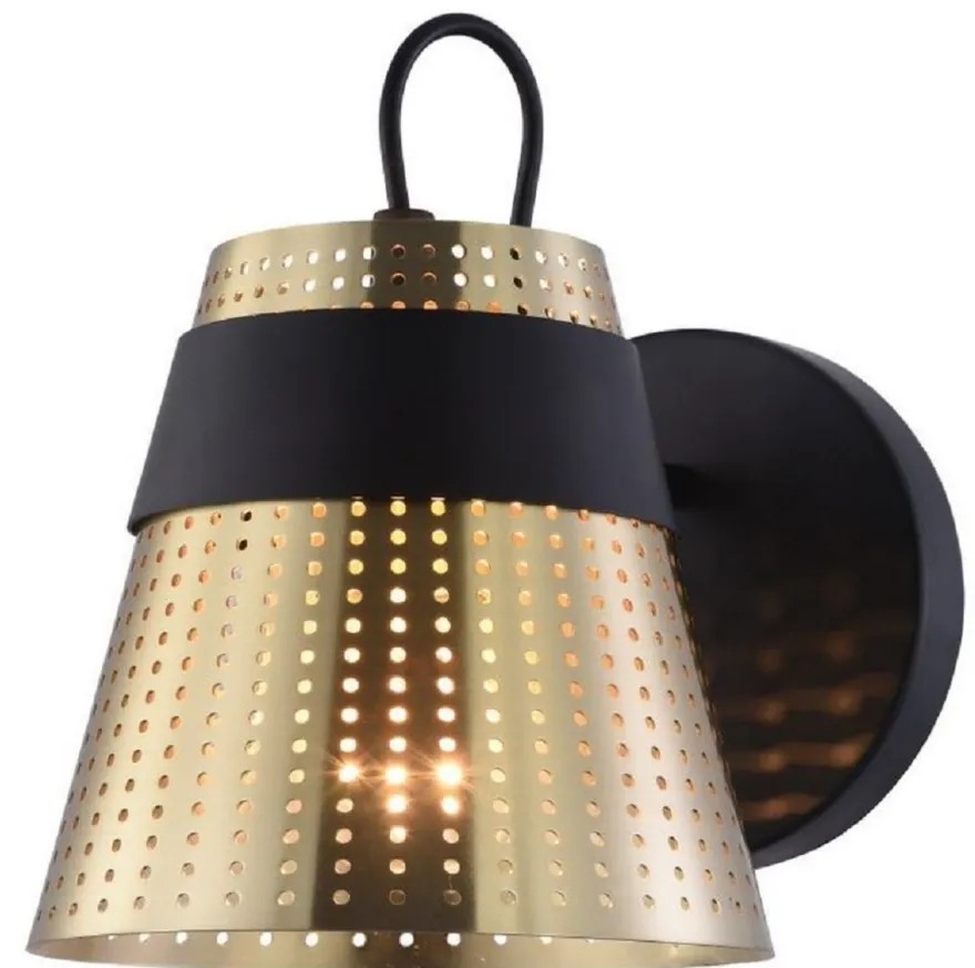 Casa Padrino Wandleuchte Antik Gold / Schwarz 17,5 x 23,5 x H. 16,5 cm - Moderne Wandlampe mit Lampenschirm aus perforiertem Metall