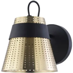 Casa Padrino Wandleuchte Antik Gold / Schwarz 17,5 x 23,5 x H. 16,5 cm - Moderne Wandlampe mit Lampenschirm aus perforiertem Metall