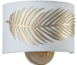 Casa Padrino Wandleuchte Farnblatt Design Gold / Weiß 24 x 12 x H. 19 cm - Luxuriöse Wandlampe