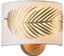 Casa Padrino Wandleuchte Farnblatt Design Gold / Weiß 24 x 12 x H. 19 cm - Luxuriöse Wandlampe