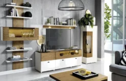 Casa Padrino Wandregal Braun / Weiß 110,6 x 40,4 x H. 193,4 cm - Moderne Beleutetetes Massivholz Wandregal - Moderne Wohnzimmer Möbel