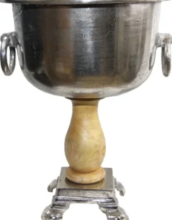 Casa Padrino Weinkühler mit Holzsockel Naturfarben Ø 35.5 x H. 45 cm - Hotel & Restaurant Accessoires Weinständer Champagner Kühler