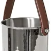 Casa Padrino Weinkühler Silber / Braun Ø 19 x H. 20 cm - Runder Champagnerkühler mit Leder Tragegriff - Hotel Accessoires - Restaurant Accessoires - Gastronomie Accessoires