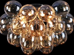 Casa Padrino Wohnzimmer Deckenleuchte Bernsteinfarben / Silber Ø 50 x H. 32 cm - Moderne Deckenlampe