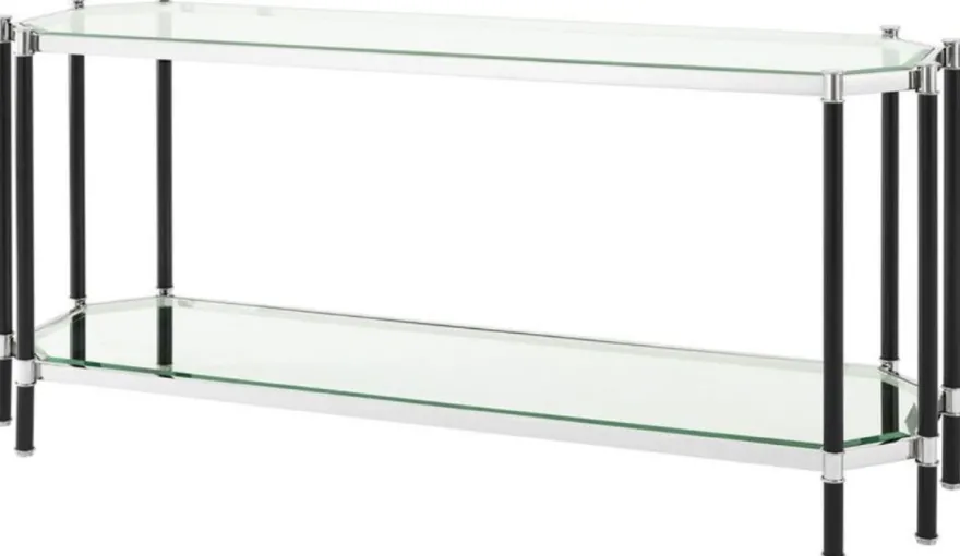 Casa Padrino Wohnzimmer Konsolentisch Silber / Schwarz 169 x 53,5 x H. 75,5 cm - Luxus Konsole