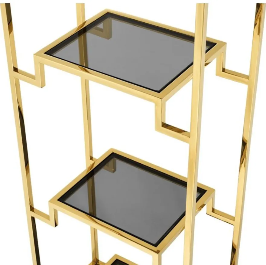 Casa Padrino Wohnzimmer Regalschrank Gold / Schwarz 45,5 x 25,5 x H. 221 cm - Luxus Wohnzimmerschrank
