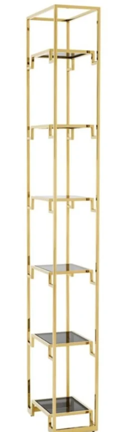 Casa Padrino Wohnzimmer Regalschrank Gold / Schwarz 45,5 x 25,5 x H. 221 cm - Luxus Wohnzimmerschrank