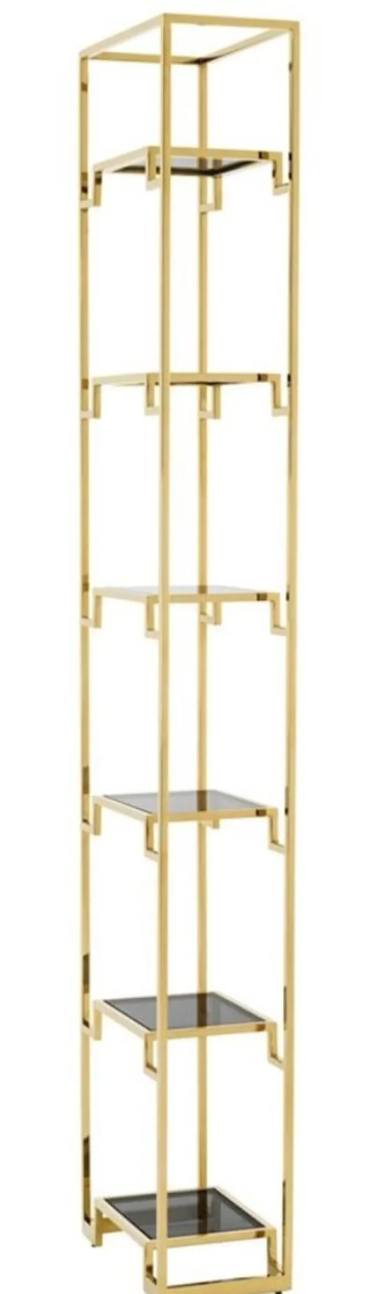 Casa Padrino Wohnzimmer Regalschrank Gold / Schwarz 45,5 x 25,5 x H. 221 cm - Luxus Wohnzimmerschrank