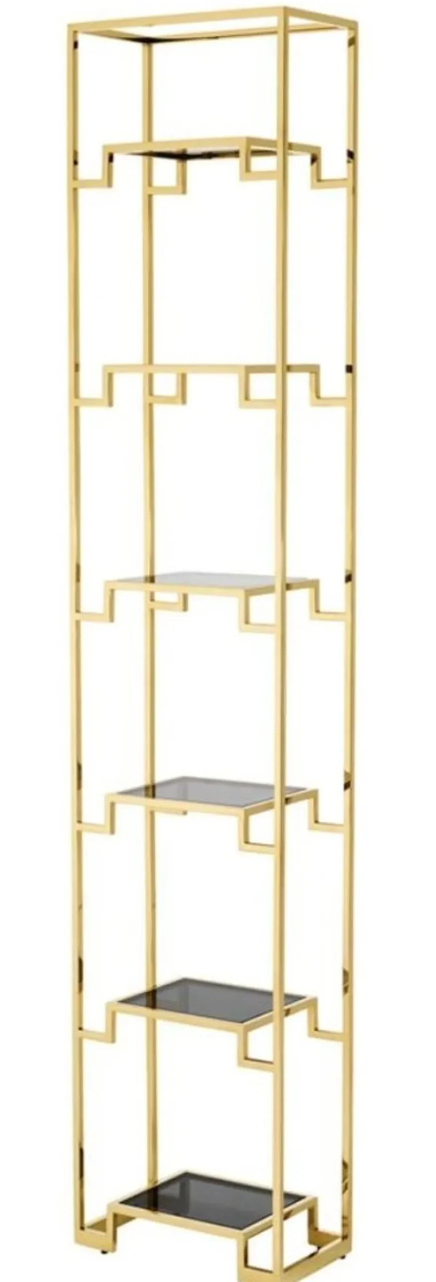 Casa Padrino Wohnzimmer Regalschrank Gold / Schwarz 45,5 x 25,5 x H. 221 cm - Luxus Wohnzimmerschrank
