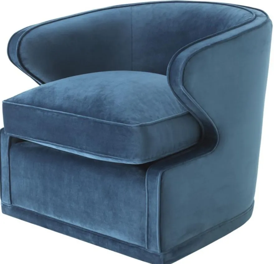 Casa Padrino Wohnzimmer Sessel / Drehsessel Blau 75 x 80 x H. 73 cm - Luxus Wohnzimmermöbel