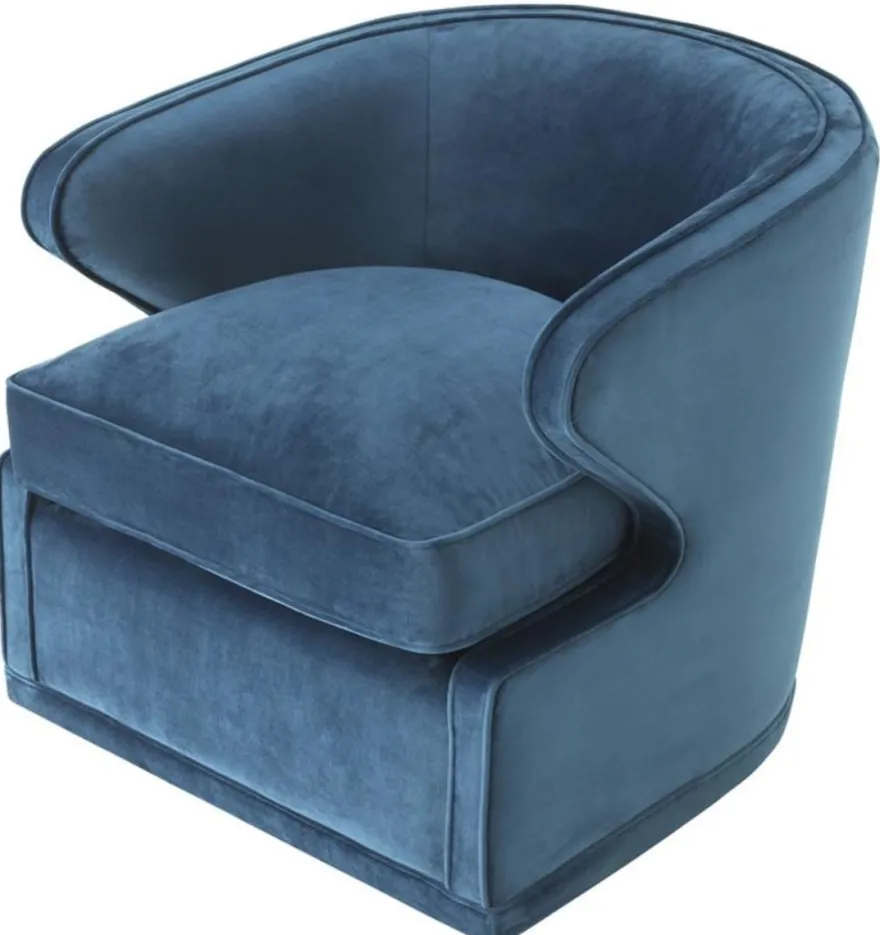 Casa Padrino Wohnzimmer Sessel / Drehsessel Blau 75 x 80 x H. 73 cm - Luxus Wohnzimmermöbel