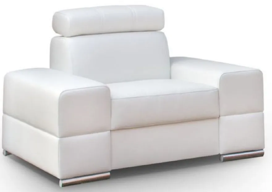 Casa Padrino Wohnzimmer Sessel Weiß / Silber 114 x 97 x H. 78-95 cm - Moderner Sessel mit verstellbarer Kopfstütze - Moderne Wohnzimmer Möbel