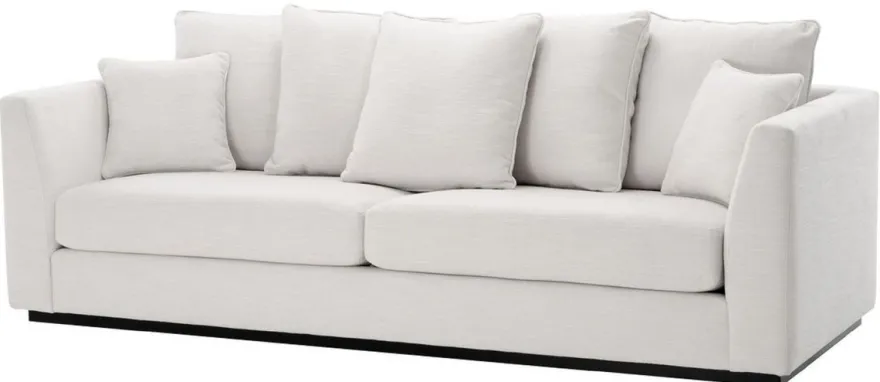 Casa Padrino Wohnzimmer Sofa mit 7 Kissen Weiß / Schwarz 255 x 100 x H. 90 cm - Luxus Couch - Wohnzimmer Möbel