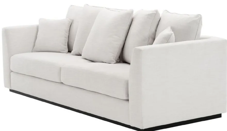 Casa Padrino Wohnzimmer Sofa mit 7 Kissen Weiß / Schwarz 255 x 100 x H. 90 cm - Luxus Couch - Wohnzimmer Möbel