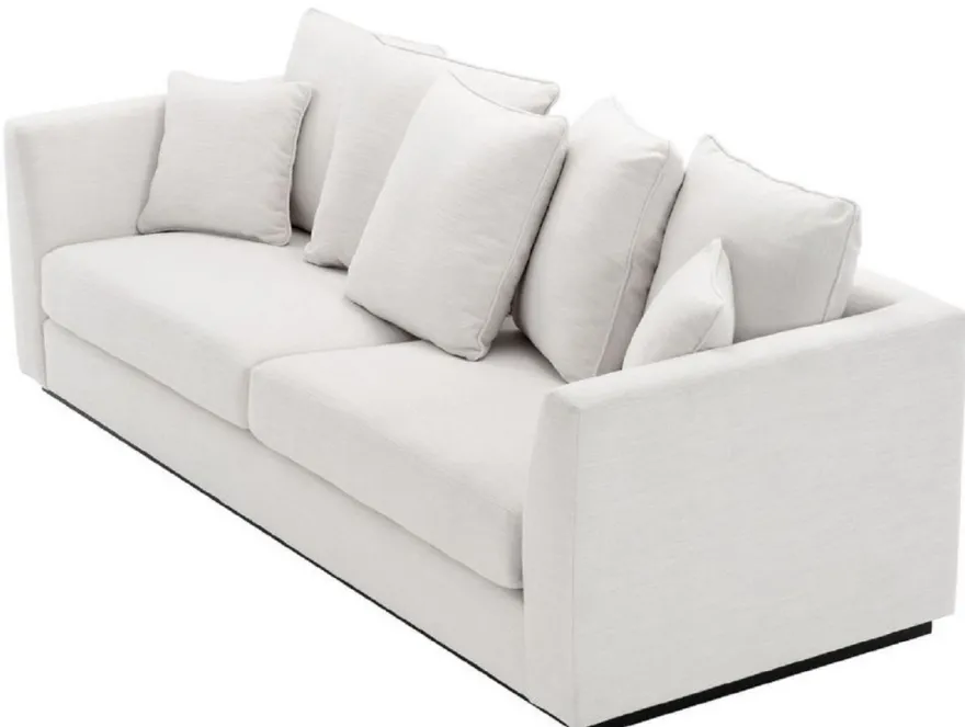 Casa Padrino Wohnzimmer Sofa mit 7 Kissen Weiß / Schwarz 255 x 100 x H. 90 cm - Luxus Couch - Wohnzimmer Möbel