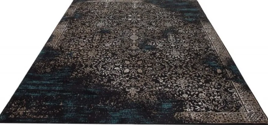 Casa Padrino Wohnzimmer Teppich Vintage Blau / Mehrfarbig 160 x 240 cm - Rechteckiger Baumwoll Teppich - Wohnzimmer Deko Accessoires