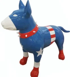 Casa Padrino XXL Deko Figur Hund Blau / Weiß / Rot 116 cm - Garten Deko Skulptur