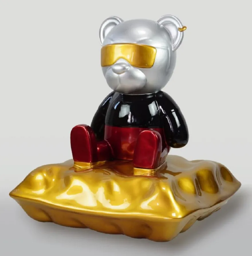 Casa Padrino XXL Deko Figur Teddybär mit Kissen Mehrfarbig H. 100 cm