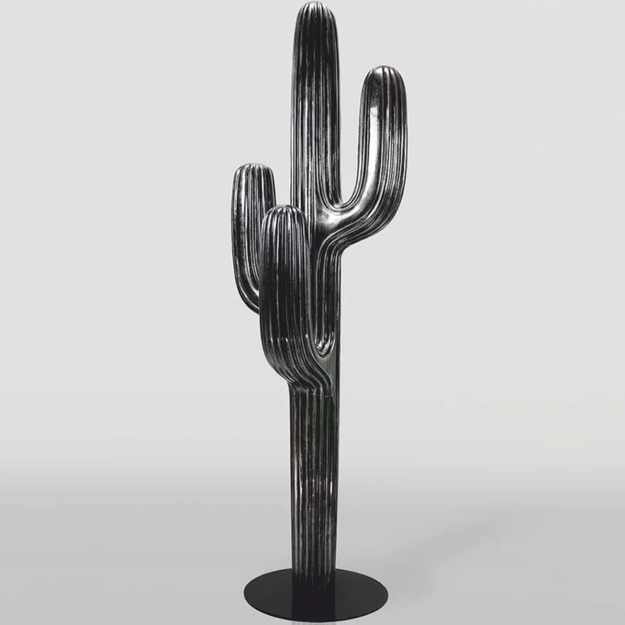 Casa Padrino XXL Deko Kaktus Silber mit Patina / Schwarz H. 195 cm - Garten Dekoration