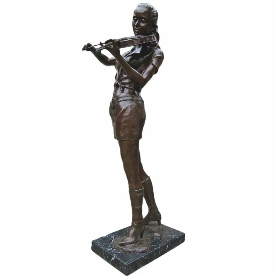 Casa Padrino XXL Deko Messing Skulptur Frau mit Geige Bronze / Schwarz H. 180 cm