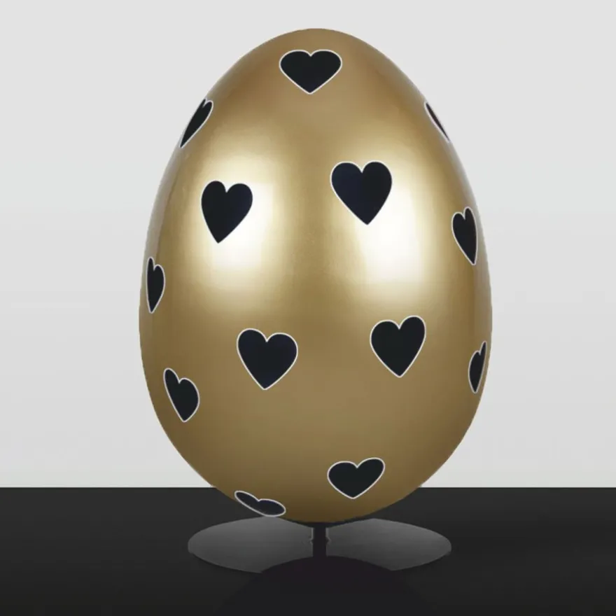 Casa Padrino XXL Deko Osterei mit Ständer Gold / Schwarz H. 75 cm - Oster Dekoaration
