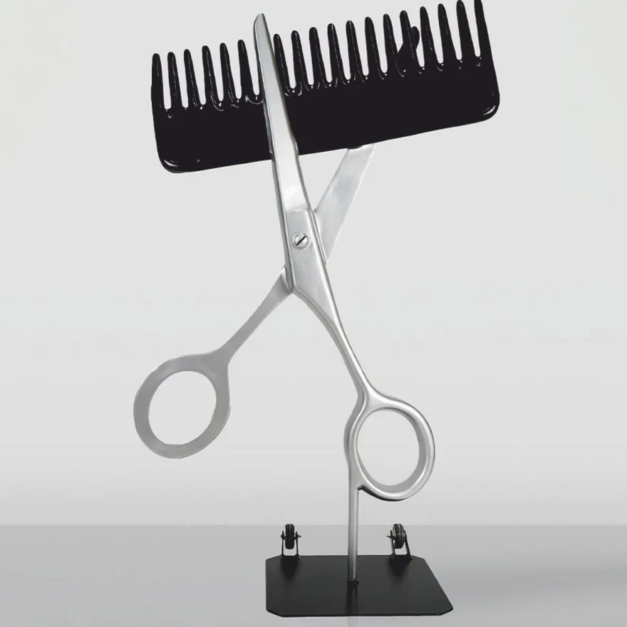 Casa Padrino XXL Deko Schere und Kamm Silber / Schwarz H. 175 cm - Friseur Deko
