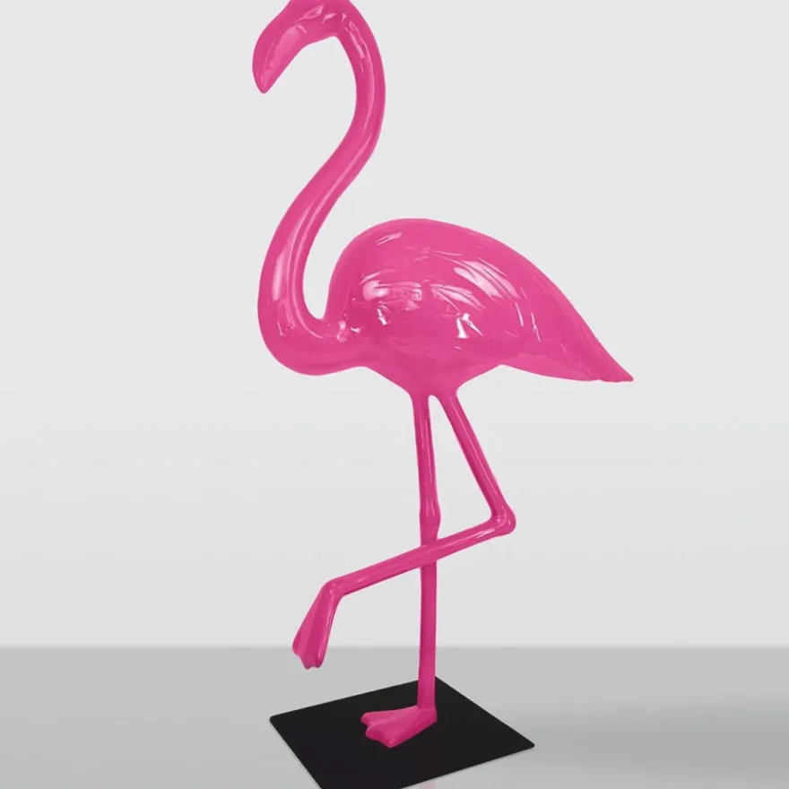 Casa Padrino XXL Deko Skulptur Flamingo Pink / Schwarz H. 210 cm - Garten Figur