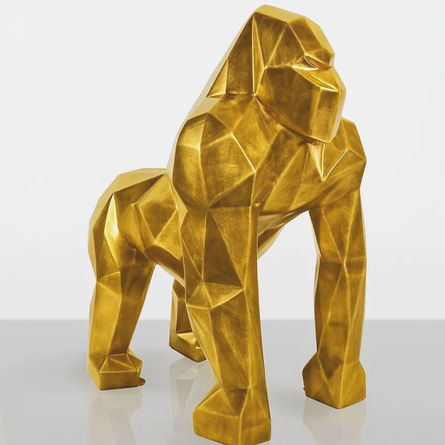 Casa Padrino XXL Deko Skulptur Gorilla Affe Antik Gold H. 128 cm - Deko Figur