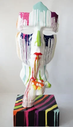 Casa Padrino XXL Deko Skulptur Weiß / Bunt / Schwarz H. 190 cm
